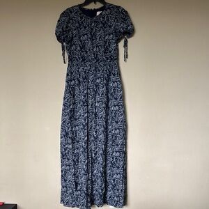 Blue and White Puff Sleeve Maxi Sundress